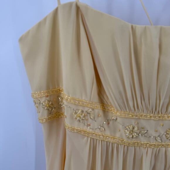 DAVID’S Bridal Dress Size 16 NWT Spaghetti Strap Chiffon Beaded Canary Yellow - Picture 8 of 16